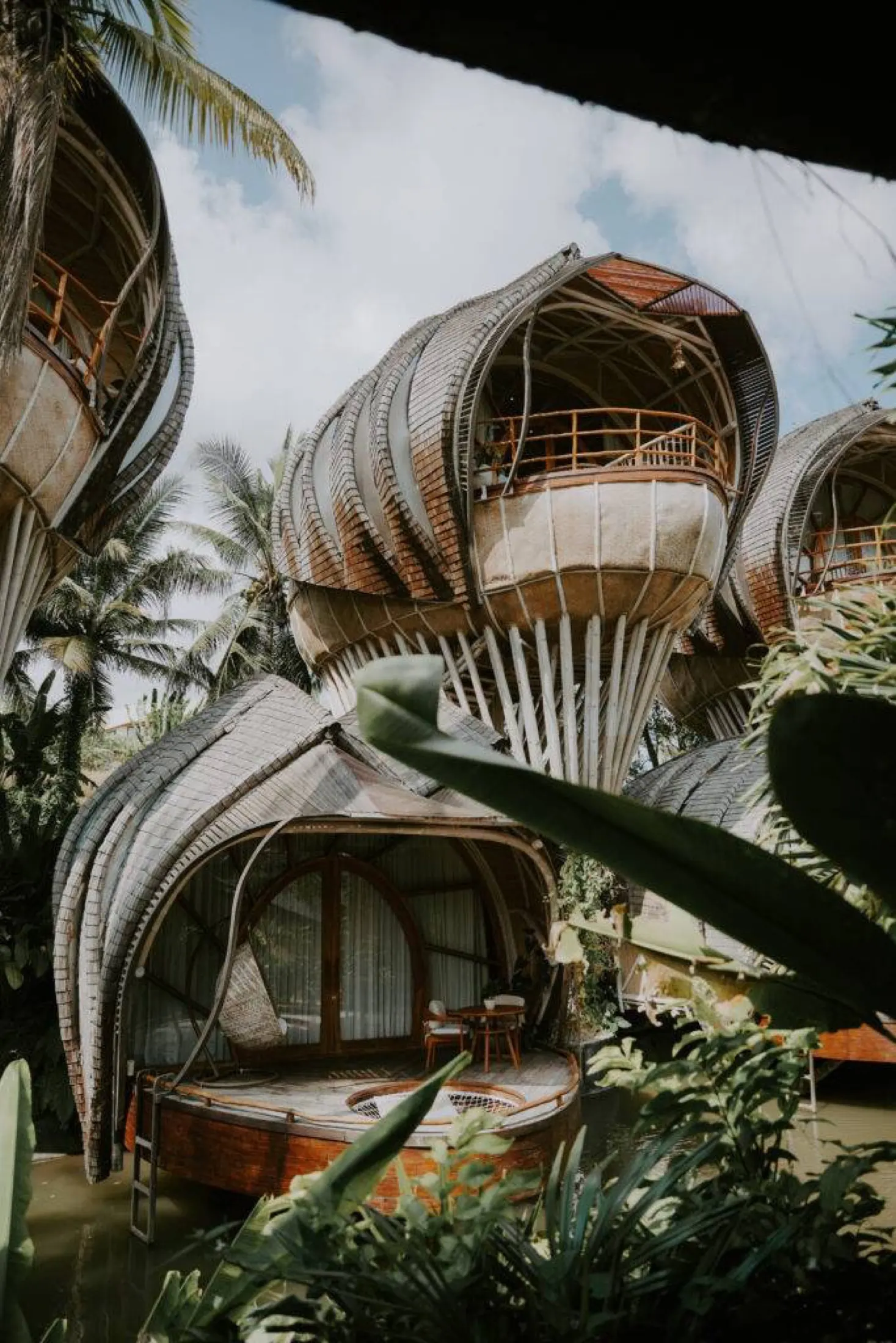 A bamboo treehouse structure studied by tropical architecture students in Bali
