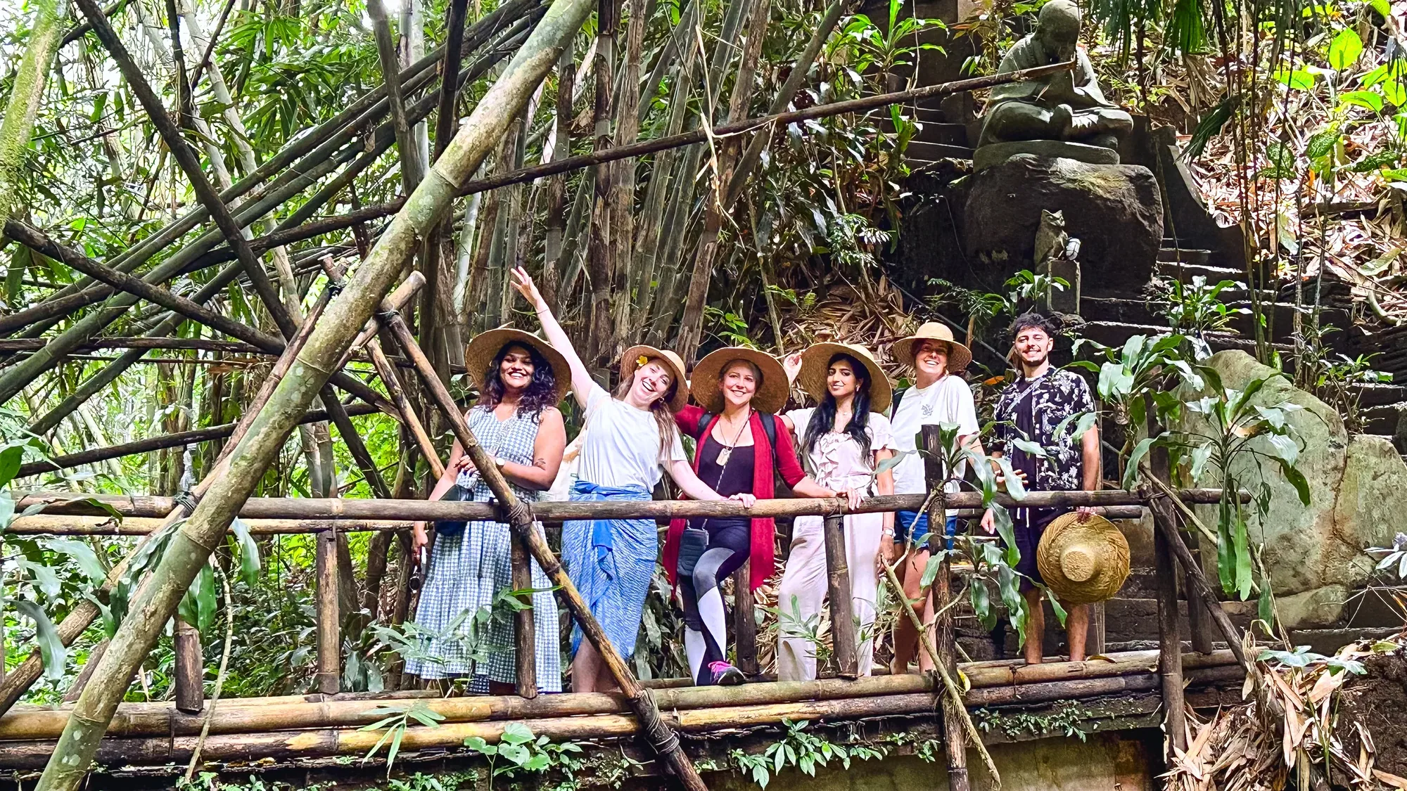 Students together on a jungle excursion walkway