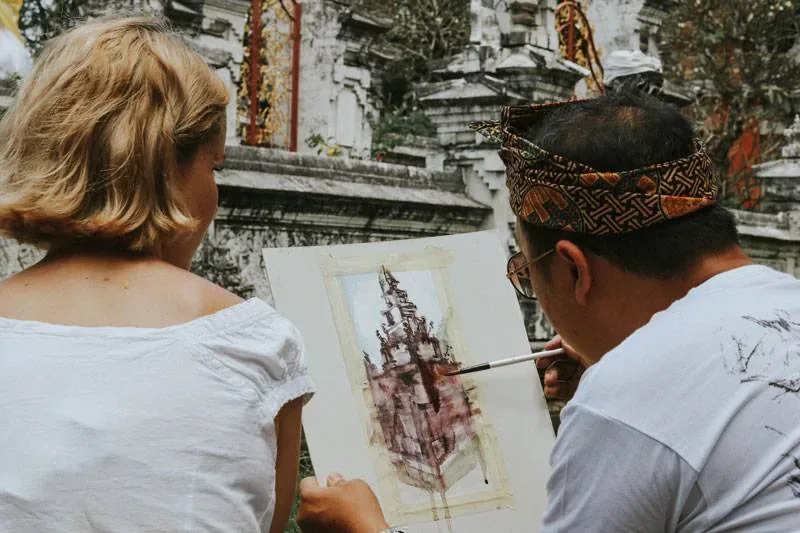 Architectural sketching of a Balinese temple